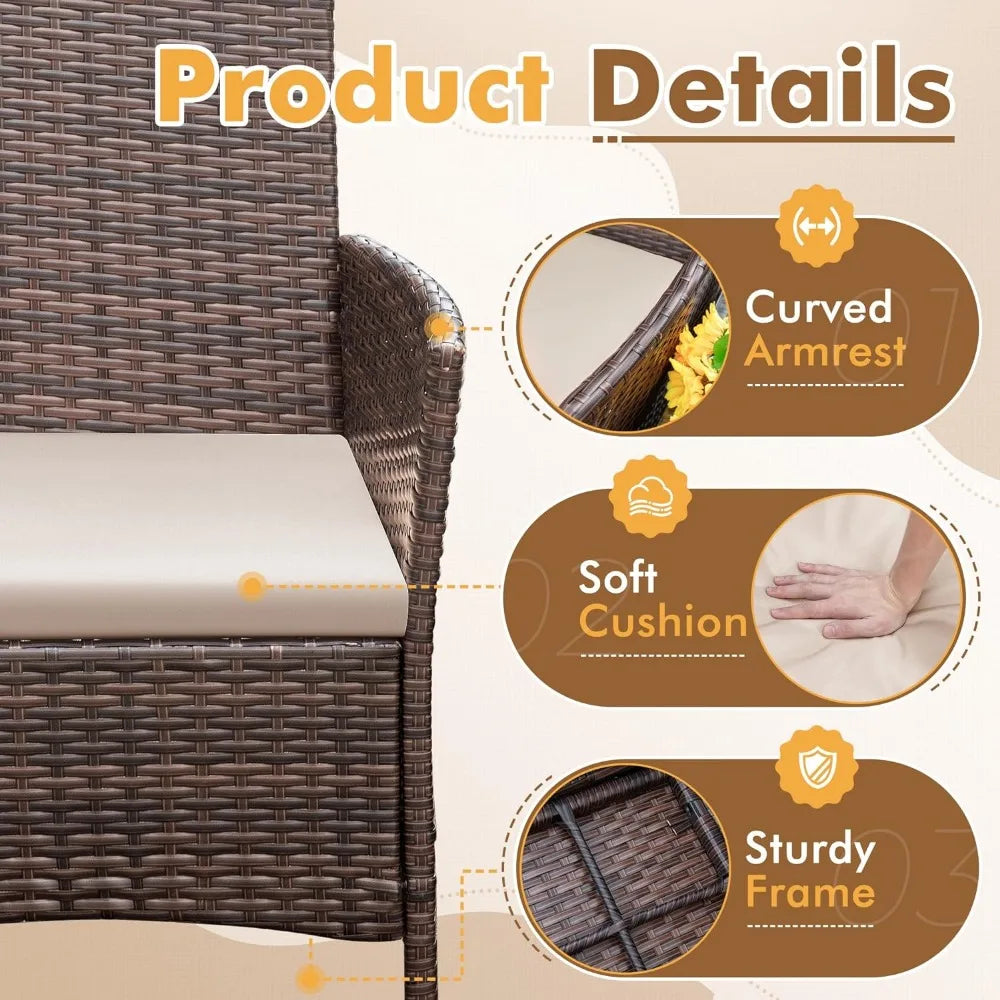 Patio Chairs with Tempered Glass Table