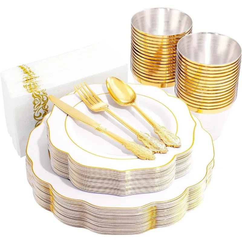 Heavy Duty Disposable Plastic Plates with Gold Rim