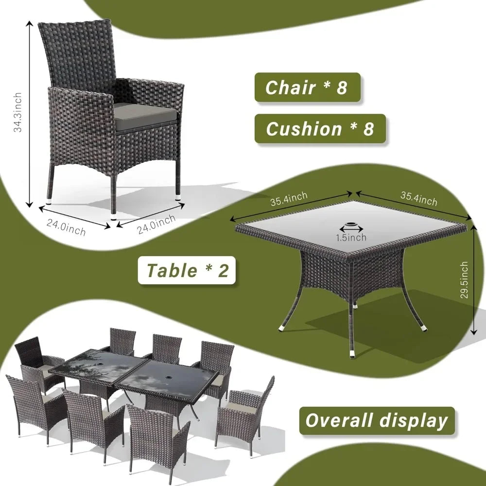 Patio Dining Set, Glass Tabletops, Chairs with Cushions,