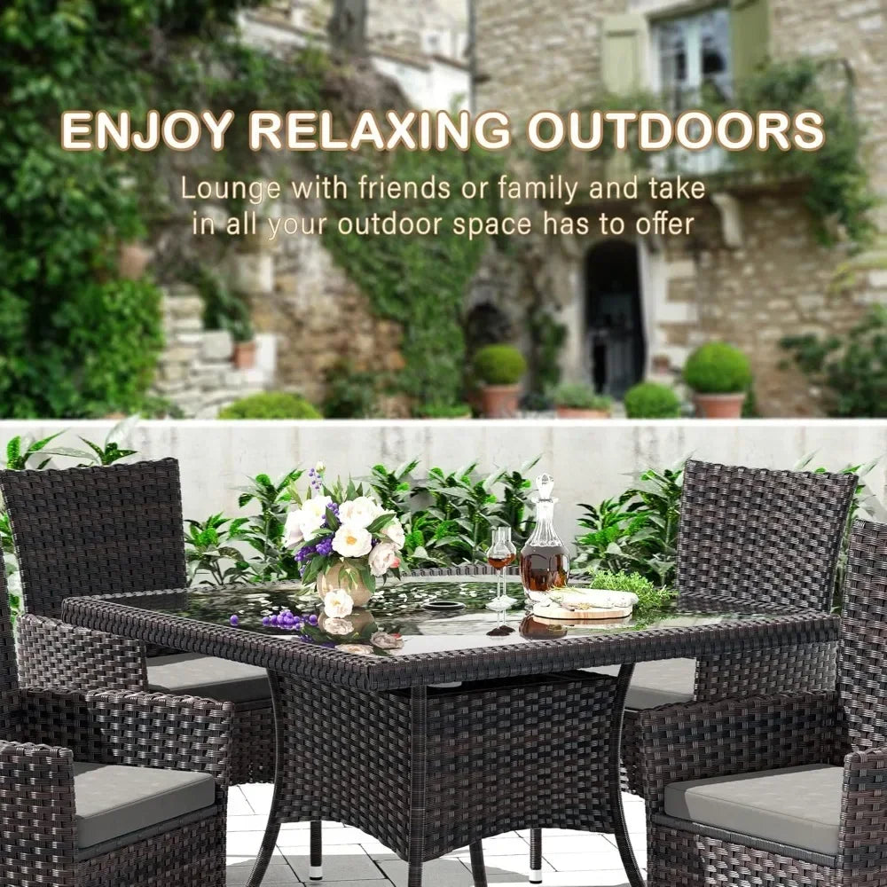 Patio Dining Set, Glass Tabletops, Chairs with Cushions,