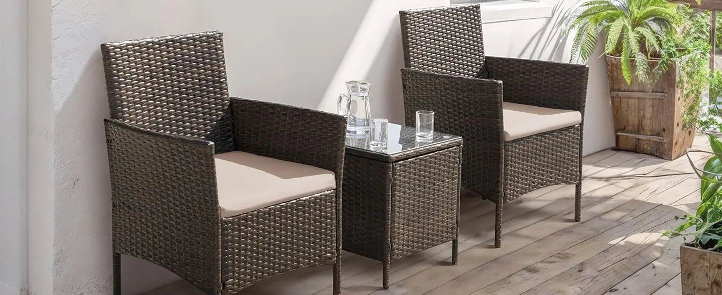 Patio Chairs with Tempered Glass Table