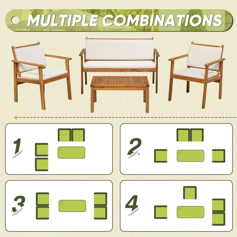 Acacia Wood Patio Conversation Sofa with Table