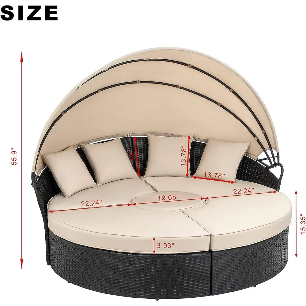 Patio Round Daybed with Retractable Canopy