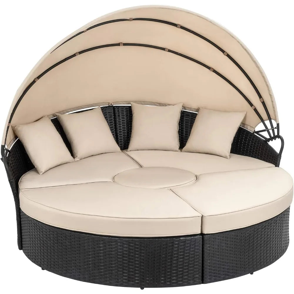 Patio Round Daybed with Retractable Canopy
