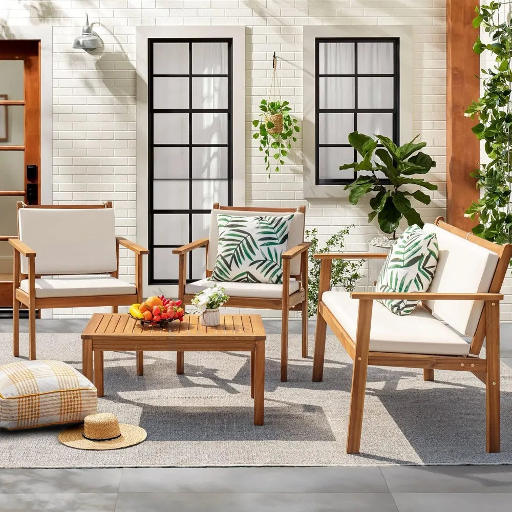 Acacia Wood Patio Conversation Sofa with Table