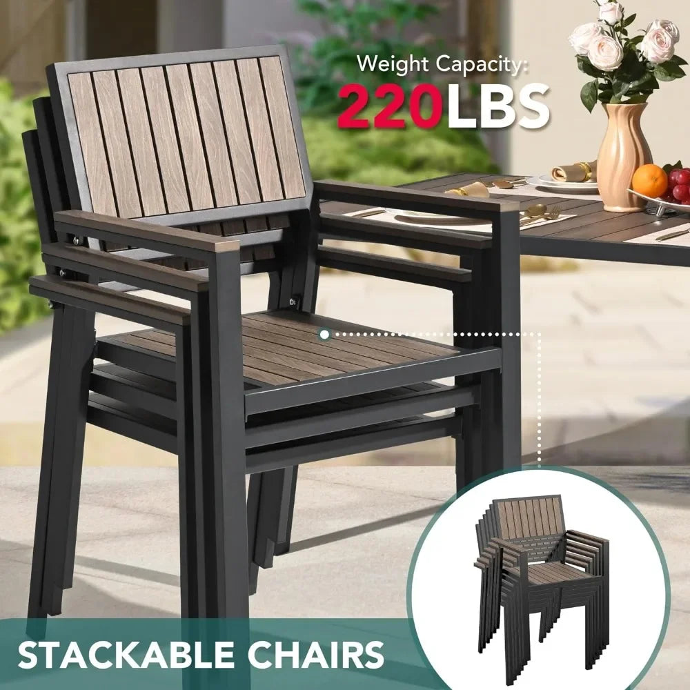 8-Piece Patio Dining Set,Outdoor Aluminum Furniture Set with Plastic-Wood Table