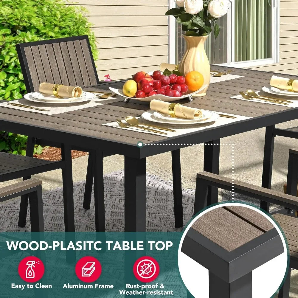 8-Piece Patio Dining Set,Outdoor Aluminum Furniture Set with Plastic-Wood Table