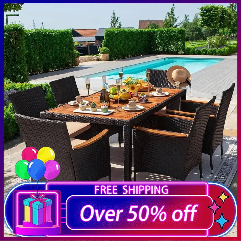Patio Conversation Set with Acacia Wood Table Top