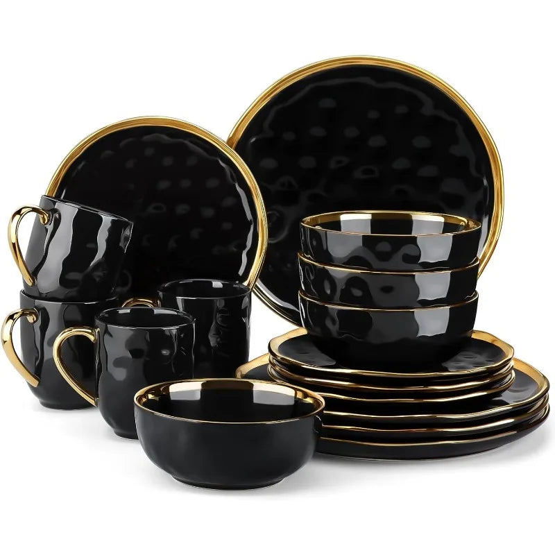 Stoneware Dinnerware Sets with Gold Trim