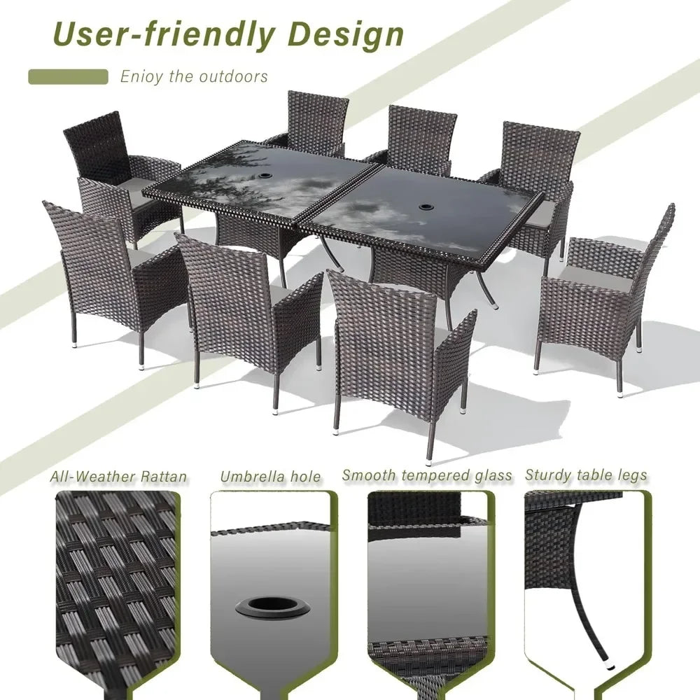 Patio Dining Set, Glass Tabletops, Chairs with Cushions,