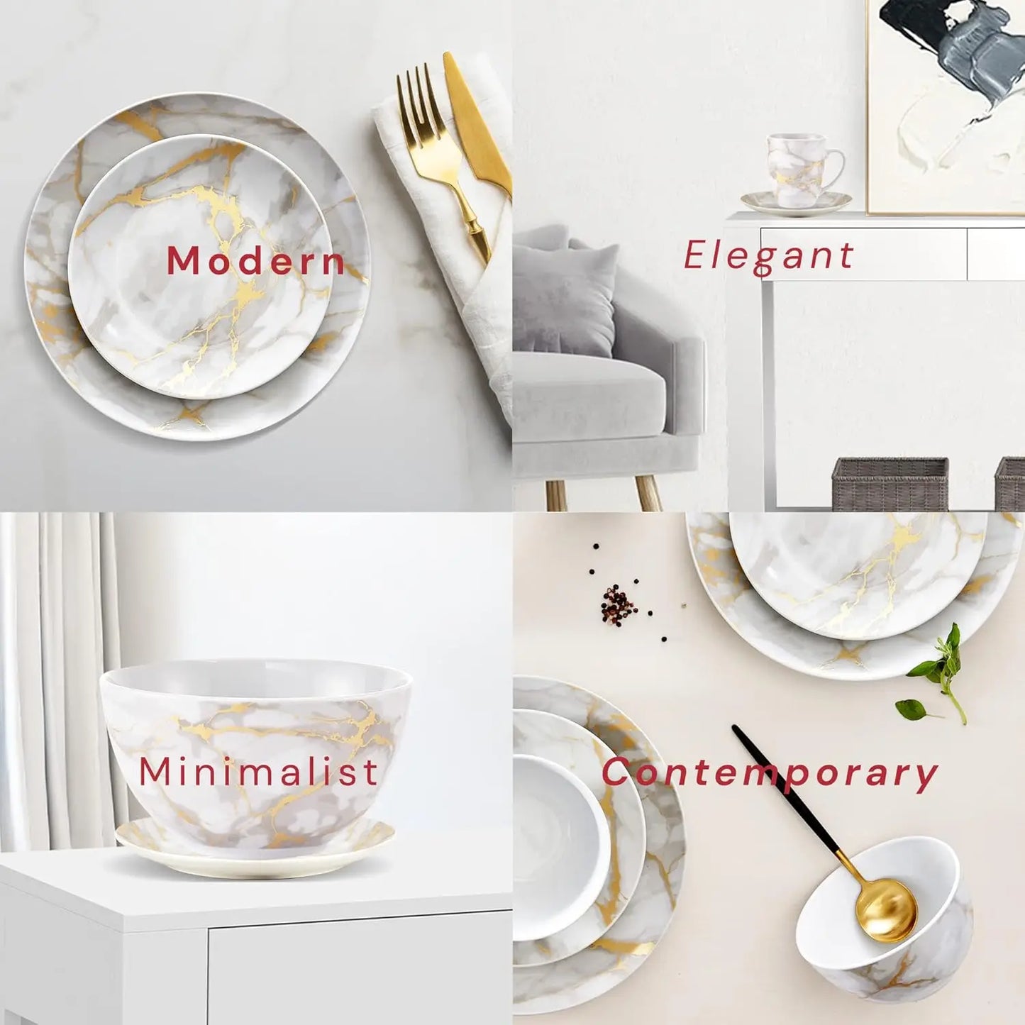 Elegant Marble Plates and Bowls Sets,