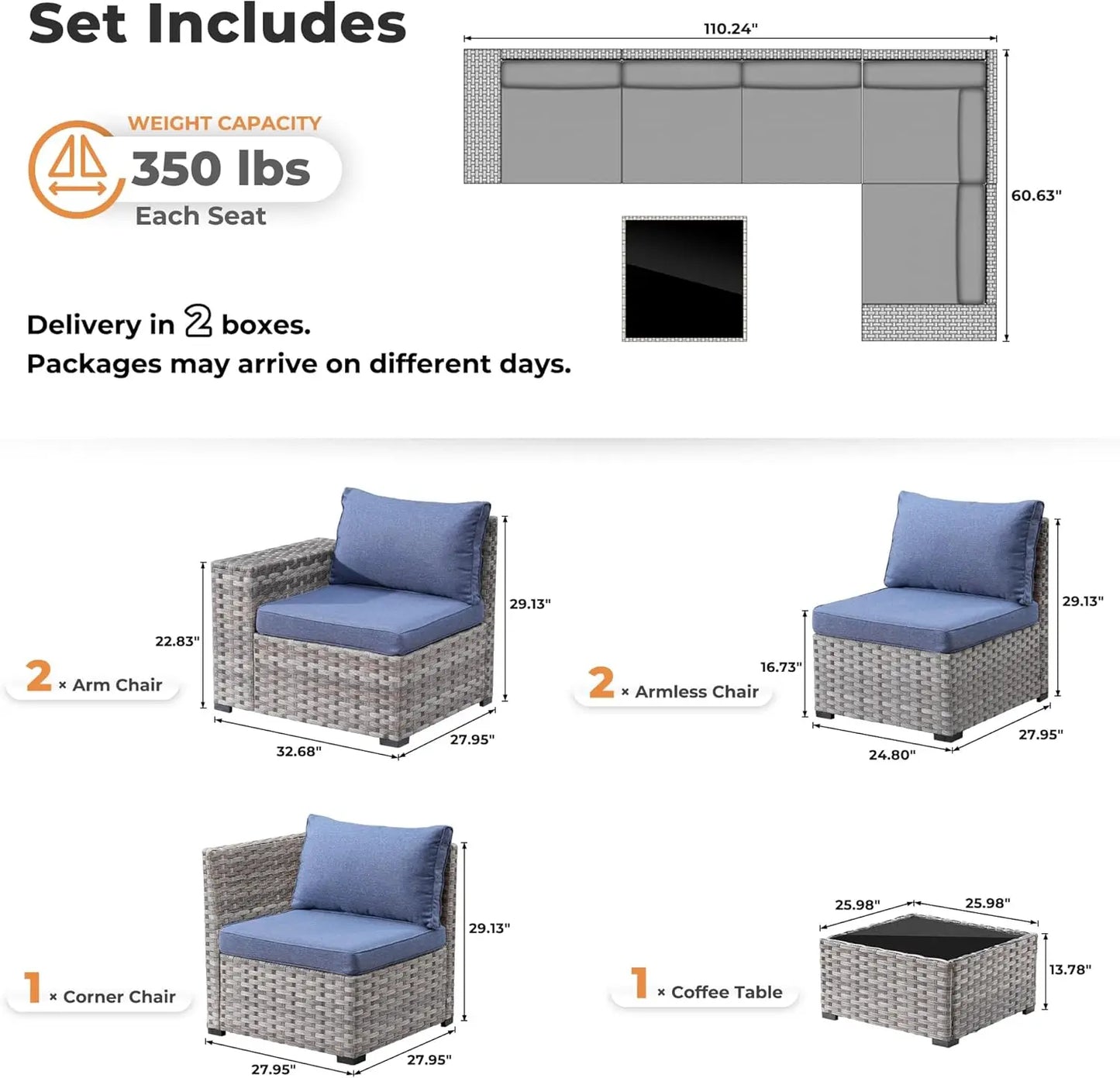Patio Furniture, Rattan Wicker Sofa, Tea Table