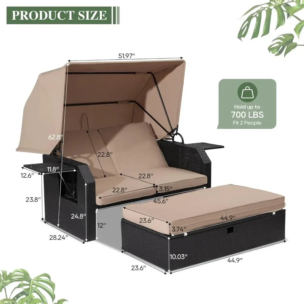 Outdoor Wicker Loveseat with Retractable Canopy