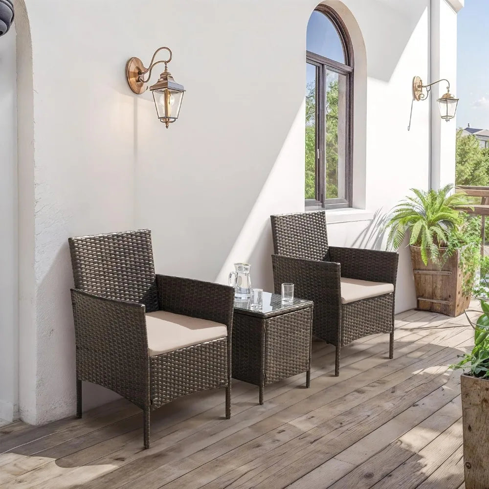 Patio Chairs with Tempered Glass Table