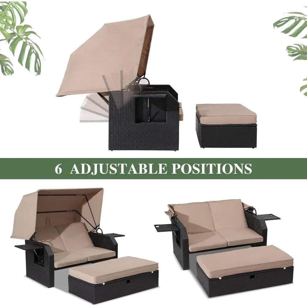 Outdoor Wicker Loveseat with Retractable Canopy