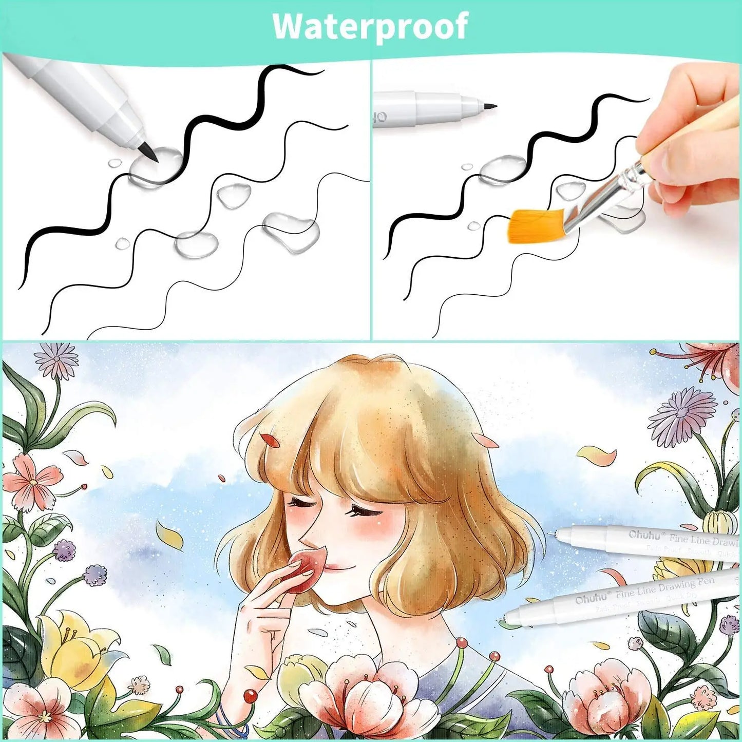 Fineliner Drawing Colored Pens. Waterproof
