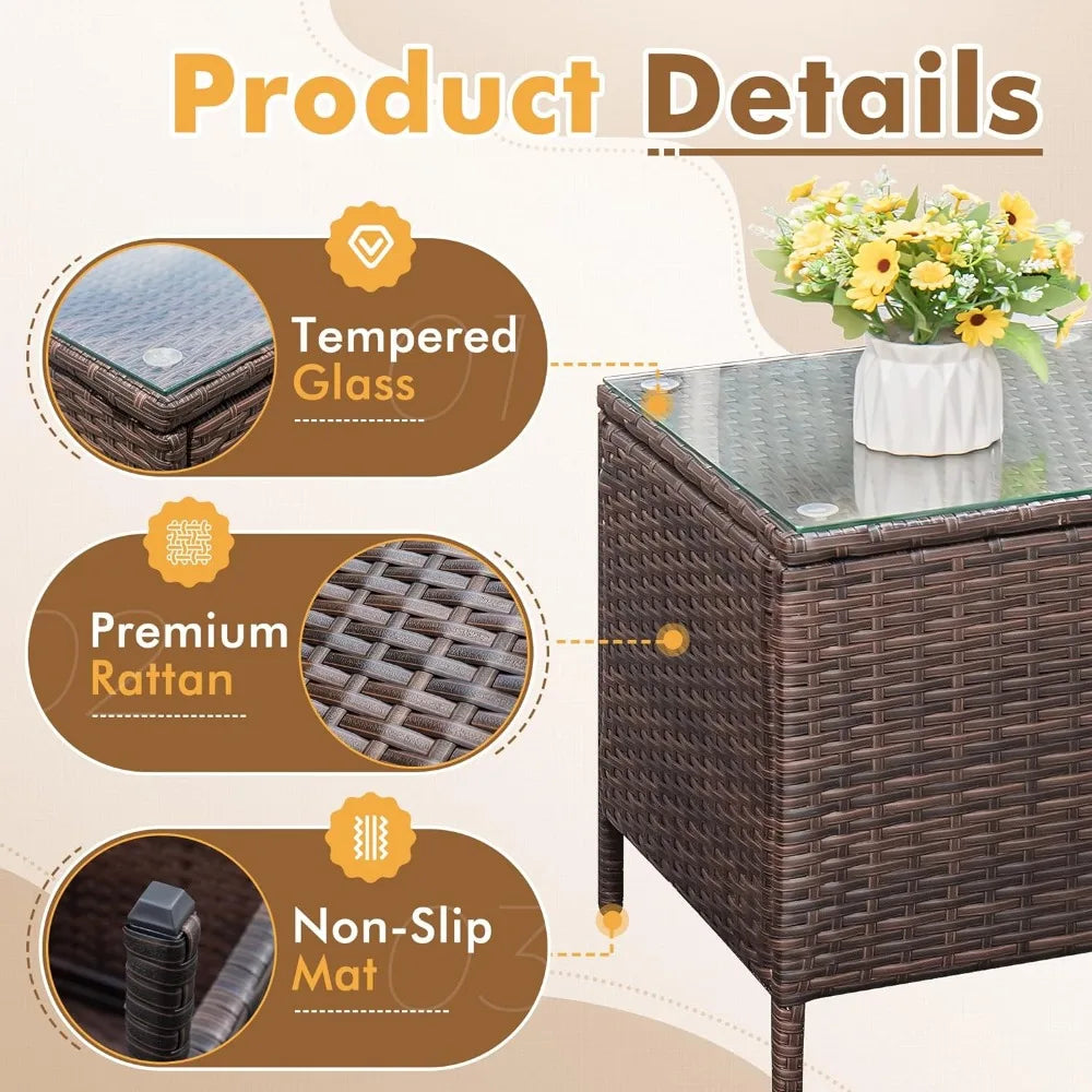 Patio Chairs with Tempered Glass Table