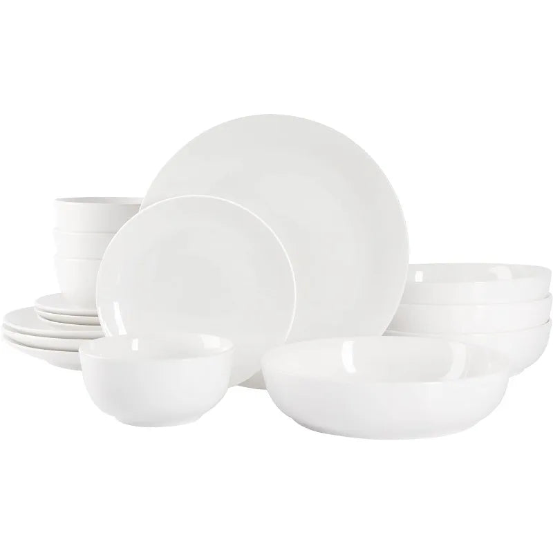 Porcelain Dinnerware Set, White w/Black Rim,