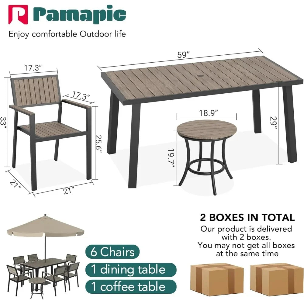 8-Piece Patio Dining Set,Outdoor Aluminum Furniture Set with Plastic-Wood Table