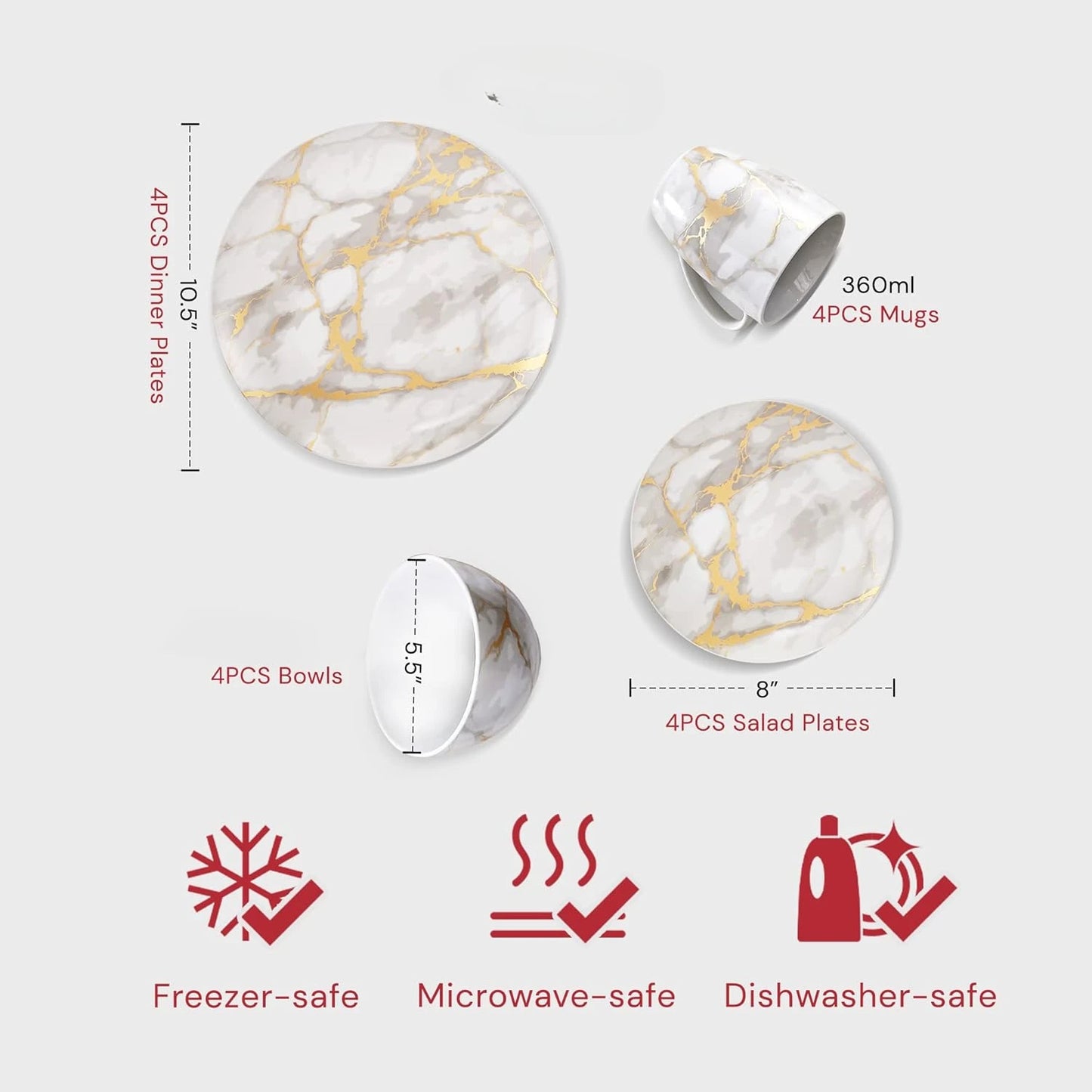 Elegant Marble Plates and Bowls Sets,