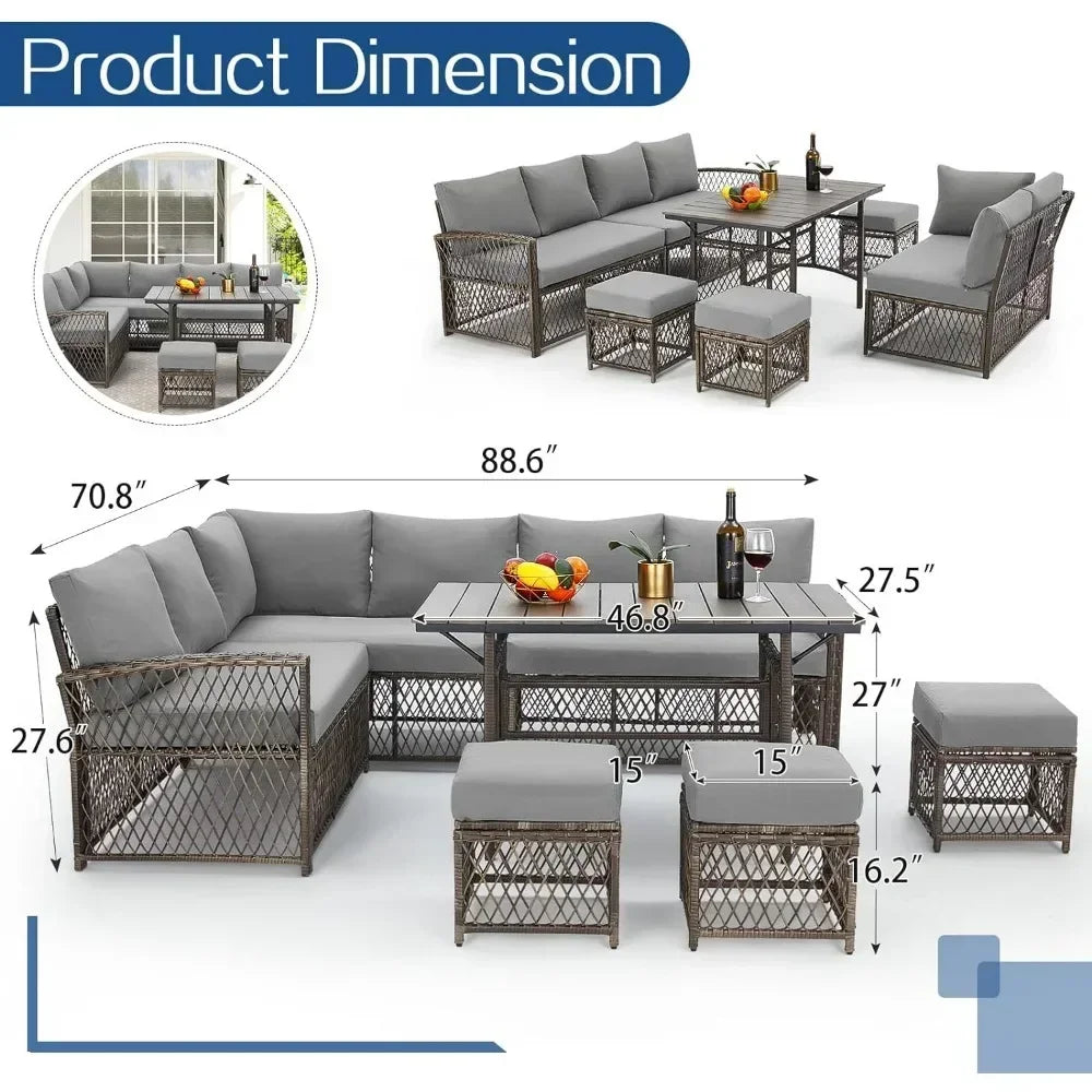 7 Pieces Wicker Outdoor Sectional with High Table