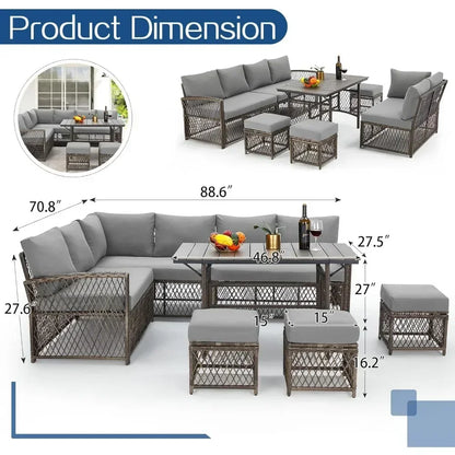 7 Pieces Wicker Outdoor Sectional with High Table