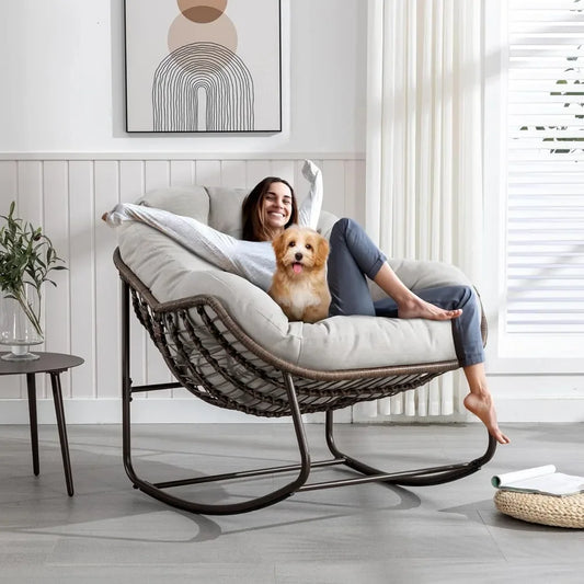 Oversized Rocking Papasan Chair with Cushion