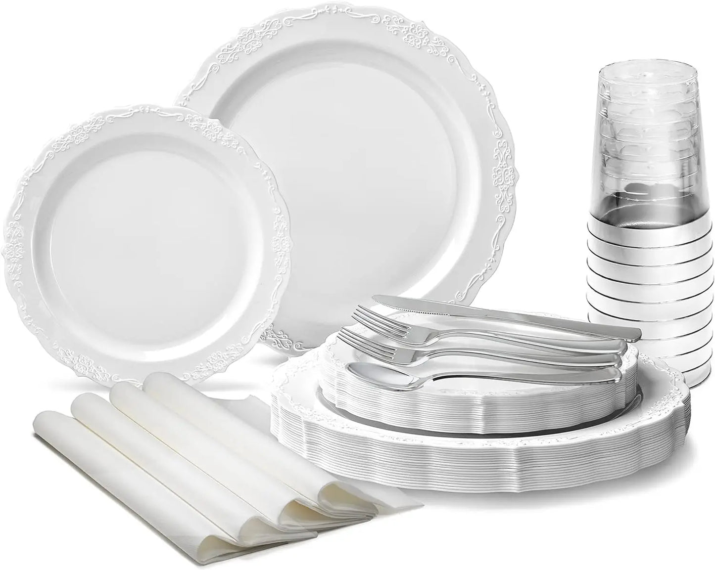 Vintage Wedding Plastic Plates & cutlery
