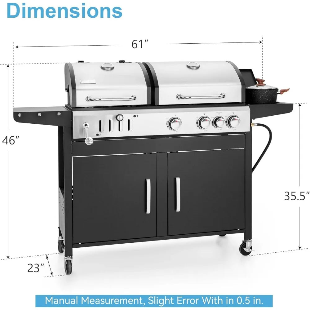 3 Burner Propane Gas and Charcoal Grill with Side Burner