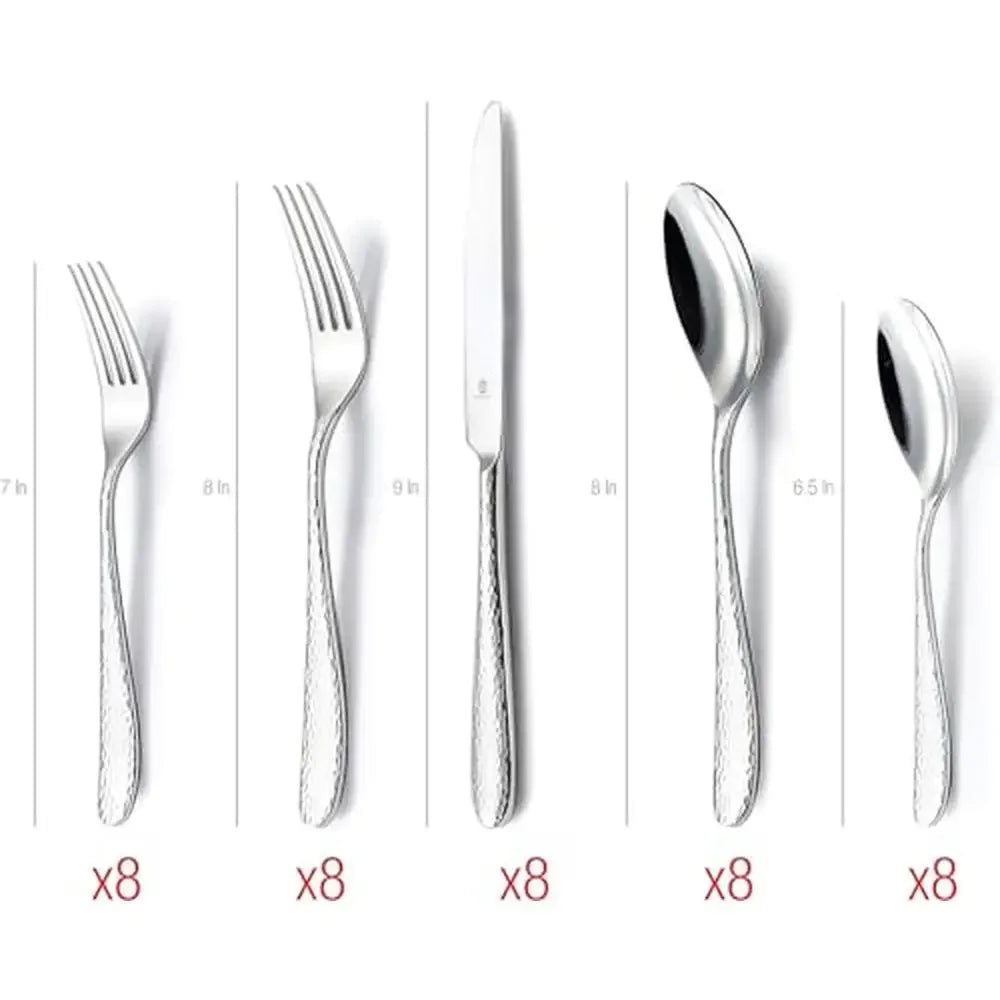 Modern Hammered 18/10 Stainless Steel Flatware Set