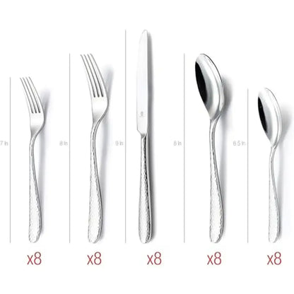 Modern Hammered 18/10 Stainless Steel Flatware Set