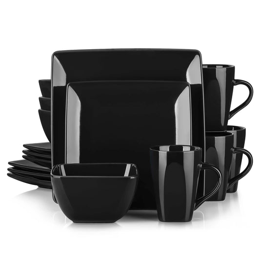 Black Ceramic Porcelain Square Dinnerware Set