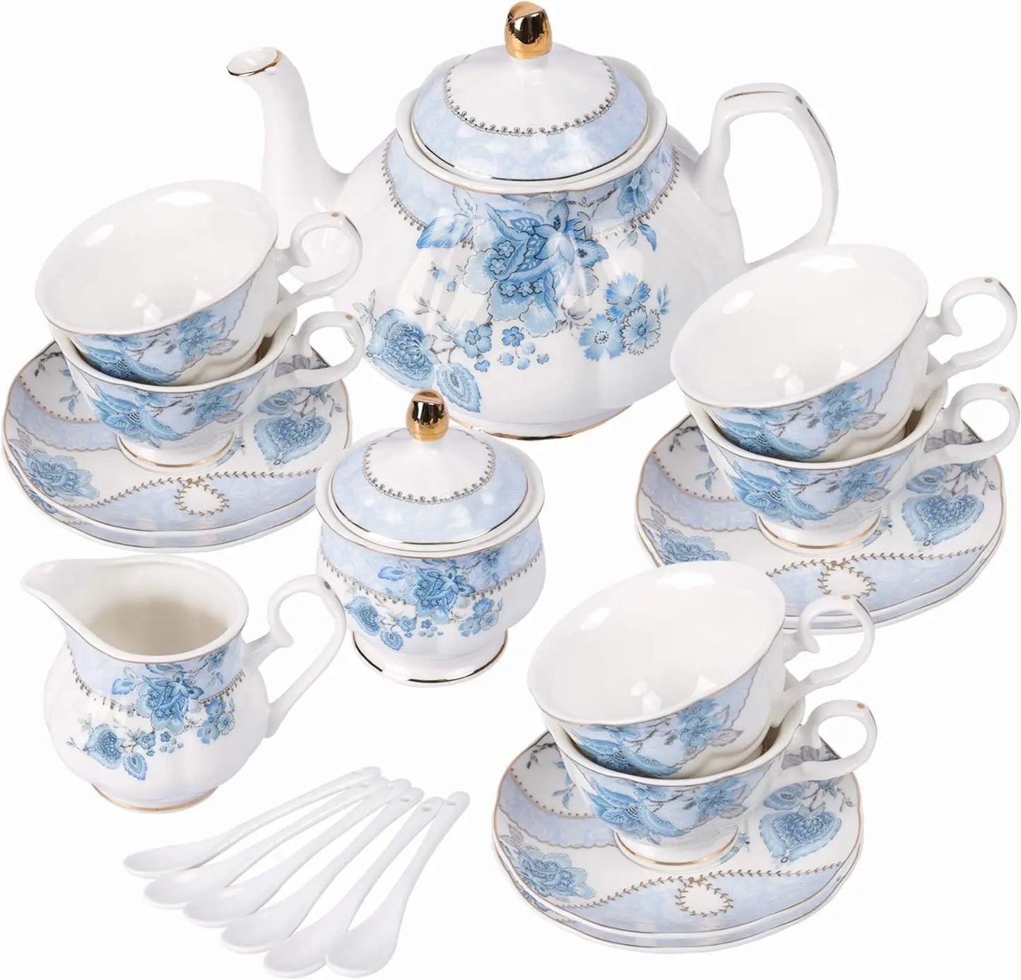 Blue Flowers Porcelain Tea Set,