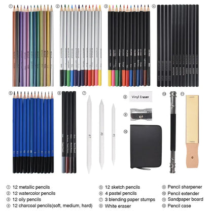 Pro Art Supplies with Watercolor, Graphite, Colored Pencils etc