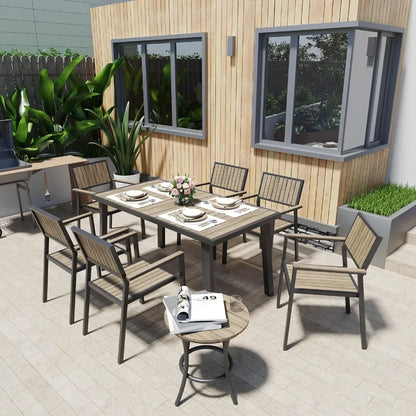 8-Piece Patio Dining Set，Outdoor Aluminum Furniture Set with Plastic-Wood Table