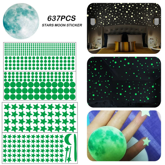 Glow in The Dark Stars Moon Wall Decals