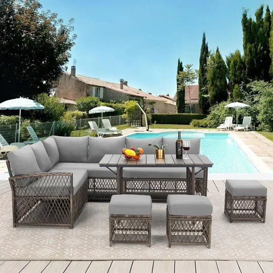 7 Pieces Wicker Outdoor Sectional with High Table