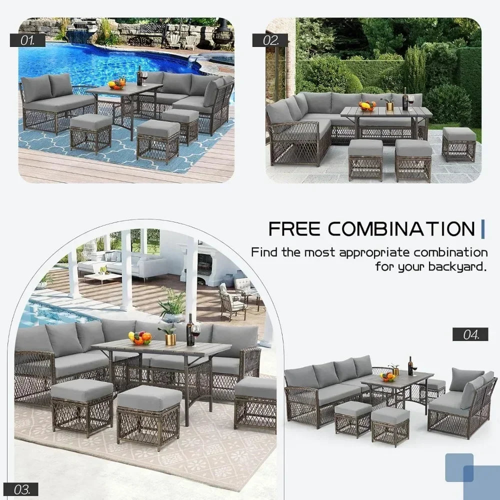 7 Pieces Wicker Outdoor Sectional with High Table