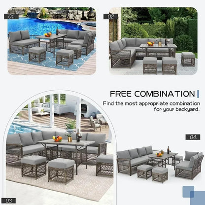 7 Pieces Wicker Outdoor Sectional with High Table