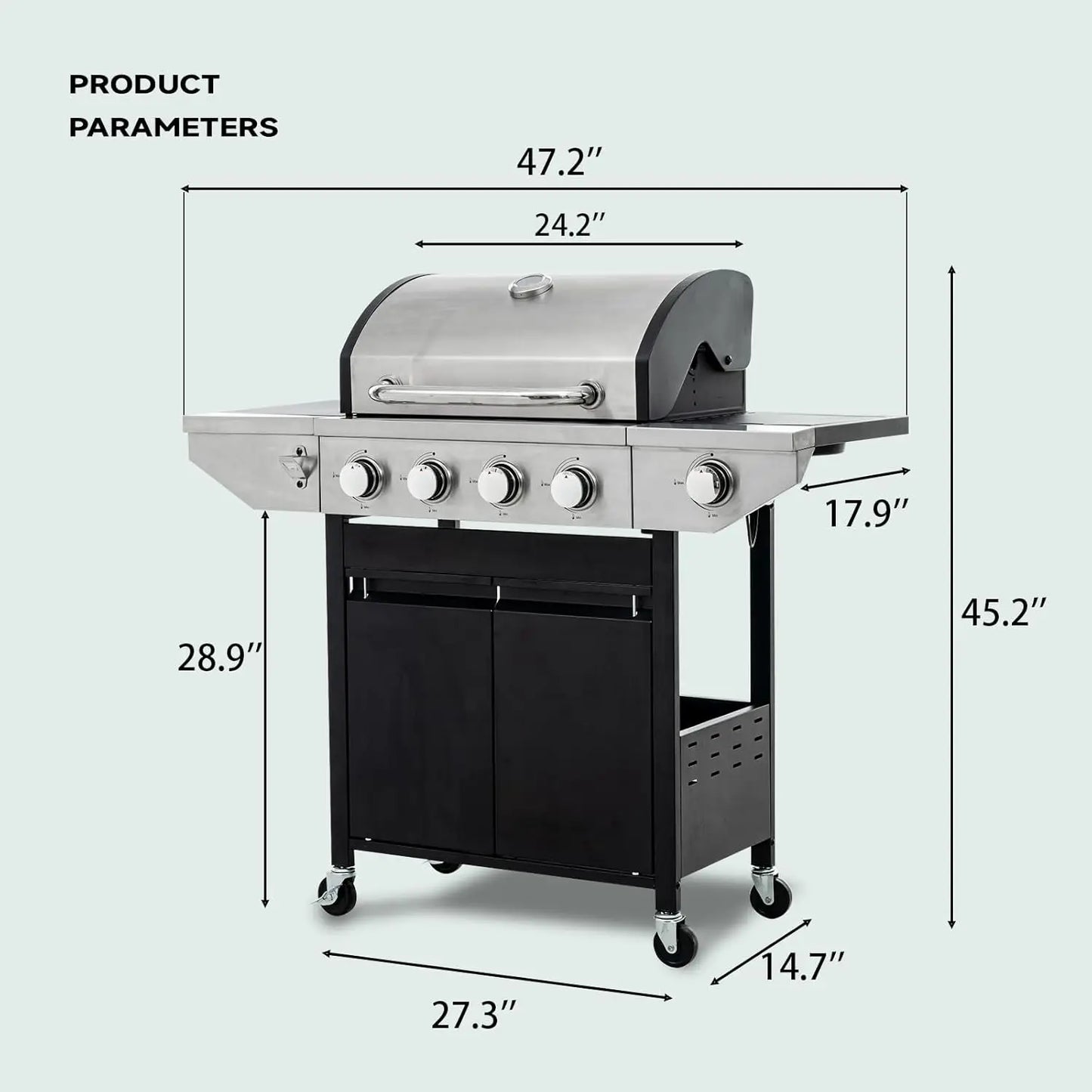 4-Burner Propane Gas Grill Sear Side Burner