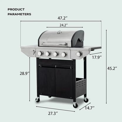 4-Burner Propane Gas Grill Sear Side Burner