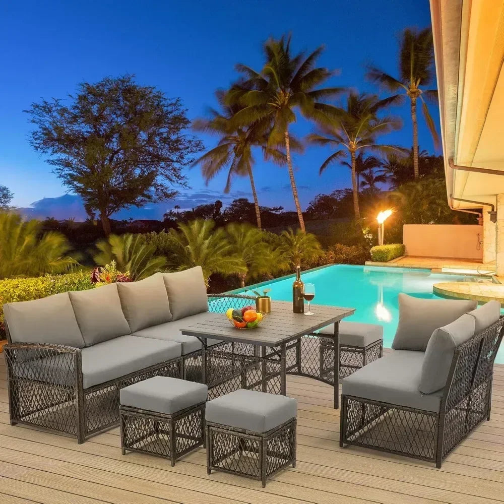 7 Pieces Wicker Outdoor Sectional with High Table