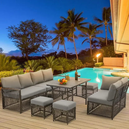 7 Pieces Wicker Outdoor Sectional with High Table
