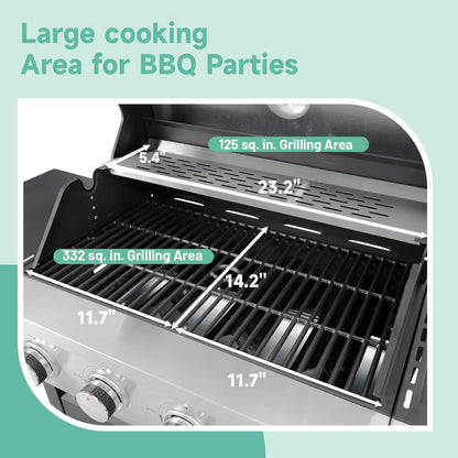 4-Burner Propane Gas Grill Sear Side Burner