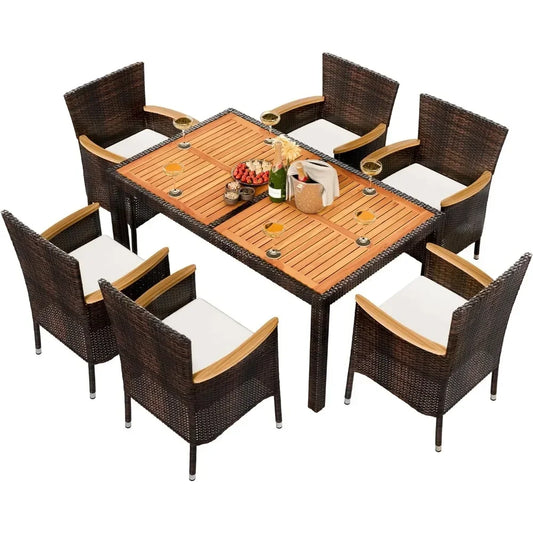 Wicker Patio Conversation Set with Wood Table Top