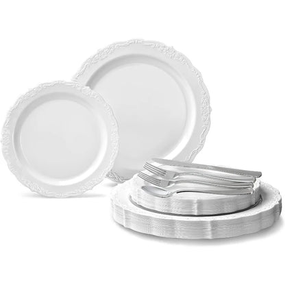 Vintage Wedding Plastic Plates & cutlery