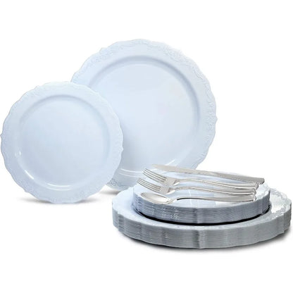 Vintage Wedding Plastic Plates & cutlery