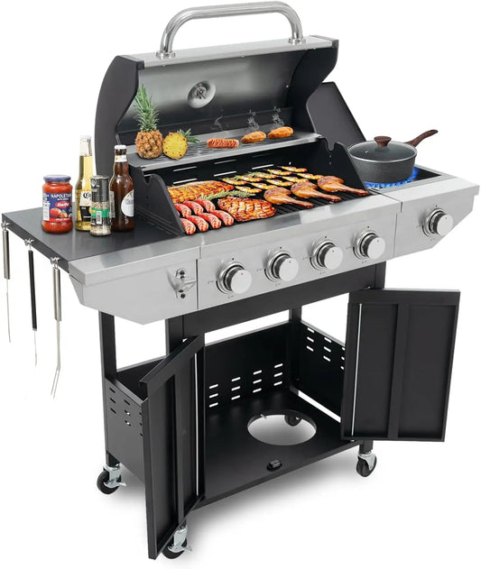 4-Burner Propane Gas Grill Sear Side Burner