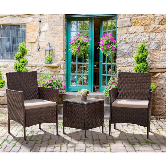 Patio Chairs with Tempered Glass Table